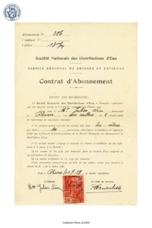 Rhisnes Contrat d'abonnement SNDE - 1928-1